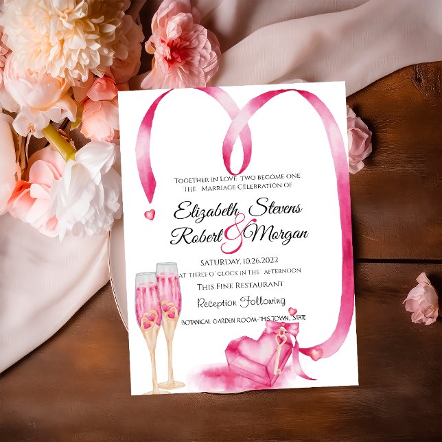 Elegant Red Hearts Champagne Glass Invitation (Creator Uploaded)