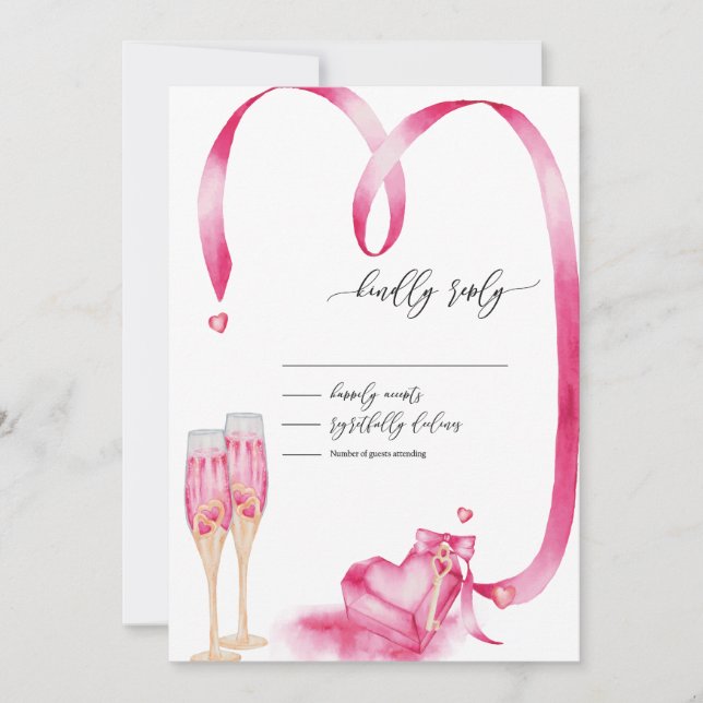 Elegant Red Hearts Champagne Glass RSVP Invitation (Front)