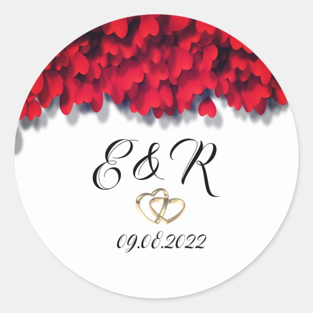 Elegant Red Hearts  Classic Round Sticker (Front)