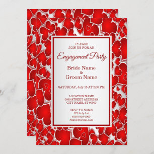 Elegant Red Hearts Engagement Invitation
