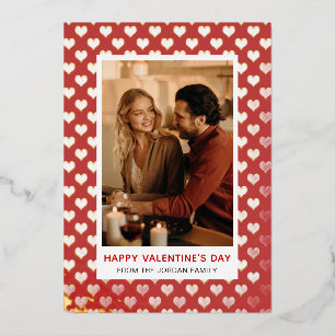 Elegant Red Hearts Happy Valentine's Day 1 Photo Foil Holiday Card
