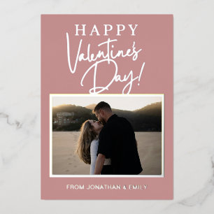 Elegant Red Hearts Happy Valentine's Day 1 Photo Foil Holiday Card