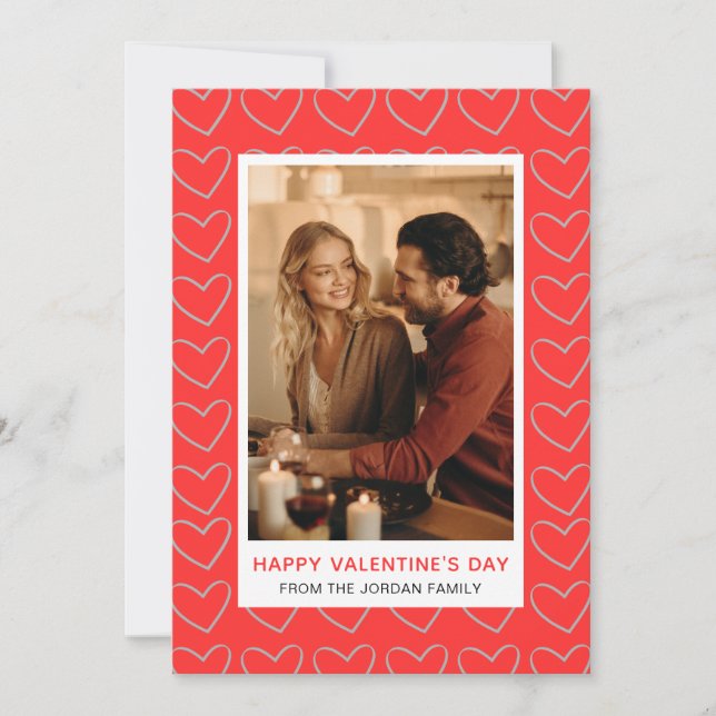 Elegant Red Hearts Happy Valentine's Day 1 Photo Holiday Card (Front)