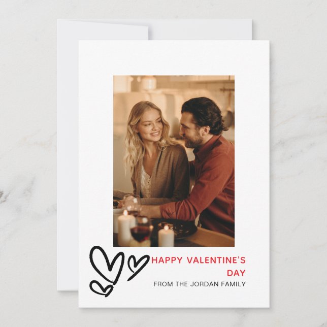 Elegant Red Hearts Happy Valentine's Day 1 Photo Holiday Card (Front)