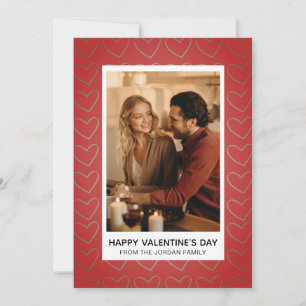 Elegant Red Hearts Happy Valentine's Day 1 Photo Holiday Card