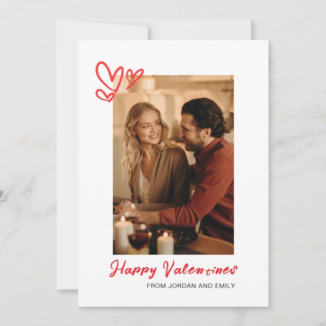 Elegant Red Hearts Happy Valentine's Day 1 Photo Holiday Card (Front)