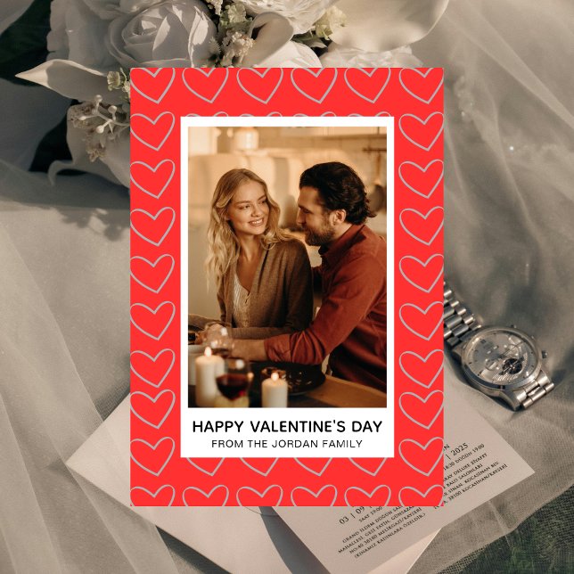 Elegant Red Hearts Happy Valentine's Day 1 Photo Holiday Card (Creator Uploaded)