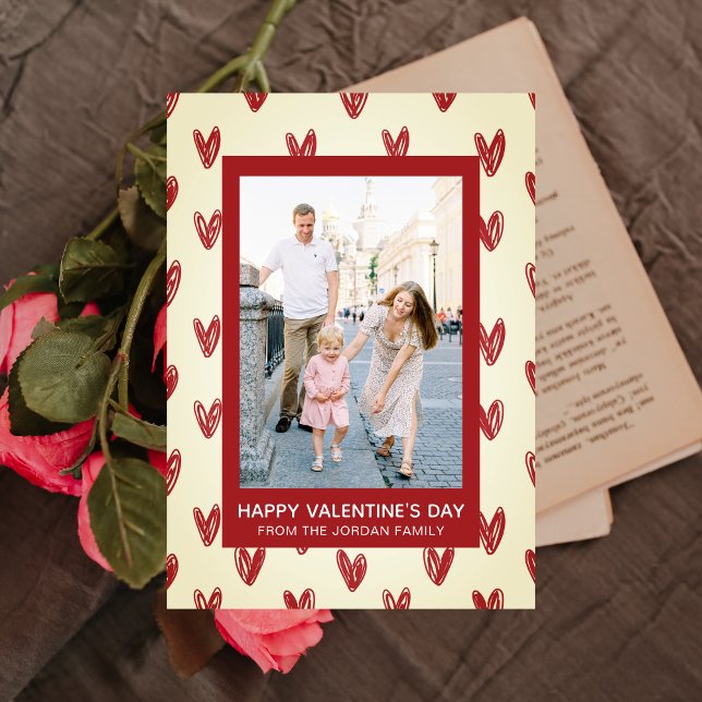 Elegant Red Hearts Happy Valentine's Day 1 Photo Holiday Card (Creator Uploaded)