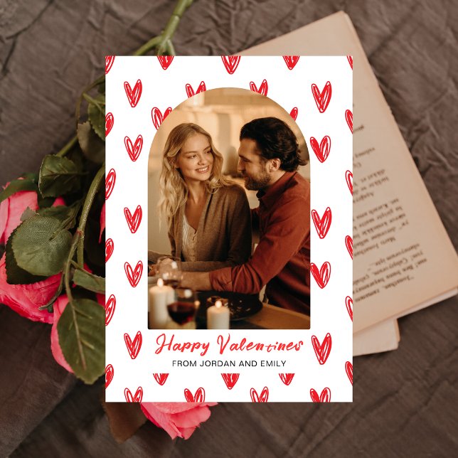 Elegant Red Hearts Happy Valentine's Day 1 Photo Holiday Card (Creator Uploaded)