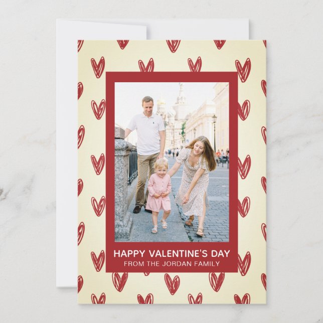 Elegant Red Hearts Happy Valentine's Day 1 Photo Holiday Card (Front)