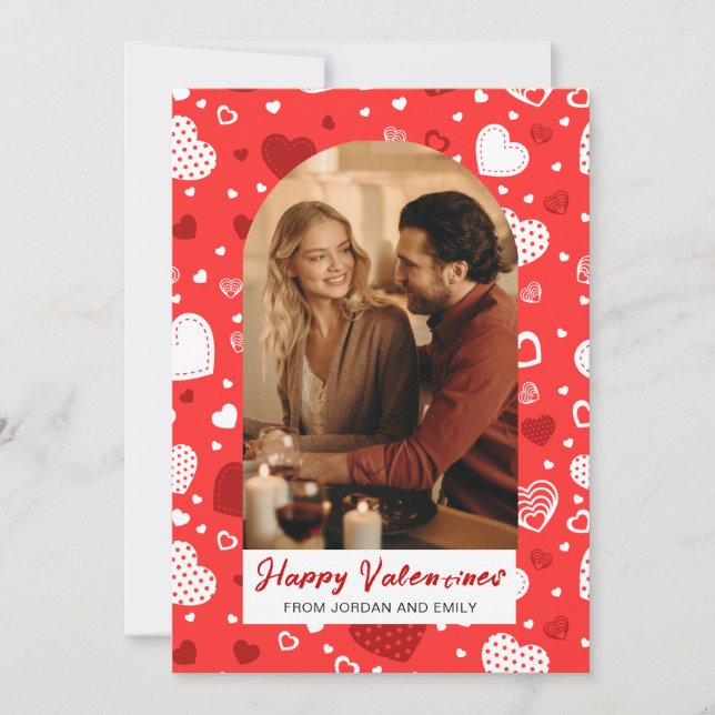 Elegant Red Hearts Happy Valentine's Day 1 Photo Holiday Card (Front)