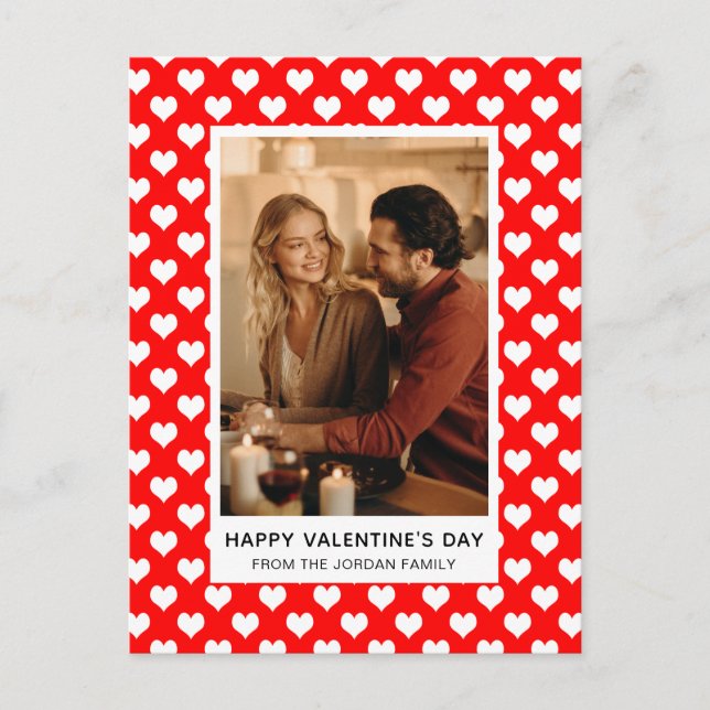 Elegant Red Hearts Happy Valentine's Day 1 Photo Holiday Postcard (Front)