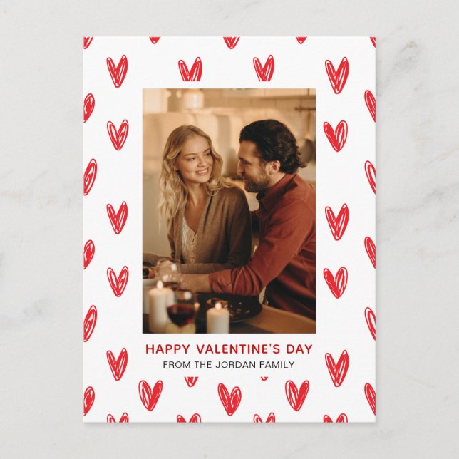 Elegant Red Hearts Happy Valentine's Day 1 Photo Holiday Postcard (Front)