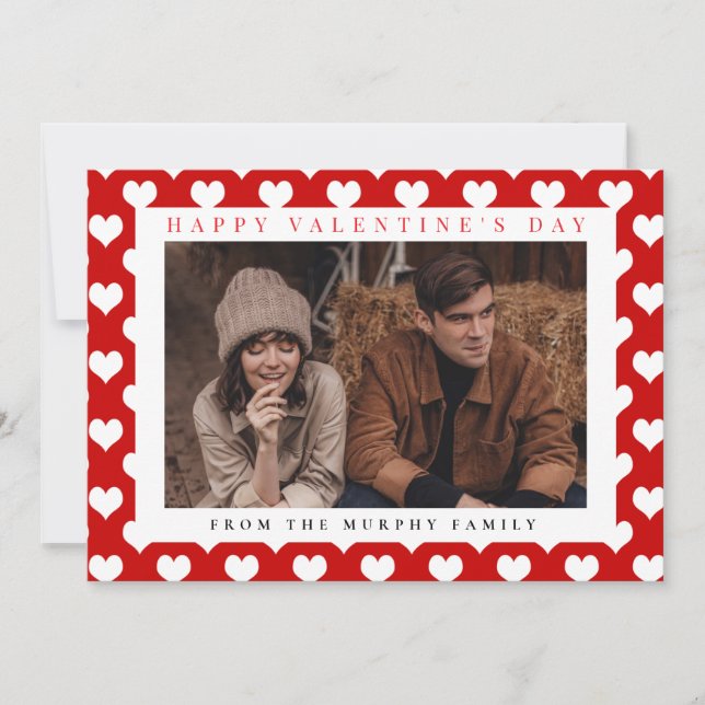 Elegant Red Hearts Happy Valentine's Day 2 Photo Holiday Card (Front)