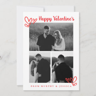 Elegant Red Hearts Happy Valentine's Day 3 Photo Holiday Card