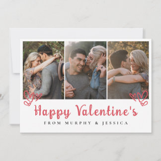 Elegant Red Hearts Happy Valentine's Day 3 Photo Holiday Card