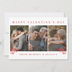 Elegant Red Hearts Happy Valentine's Day 3 Photo Holiday Card