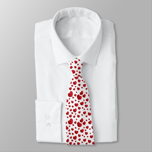 Elegant Red Hearts Pattern Tie (Tied)