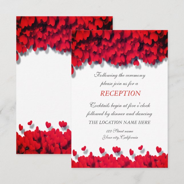 Elegant Red Hearts  Reception   Invitation (Front/Back)