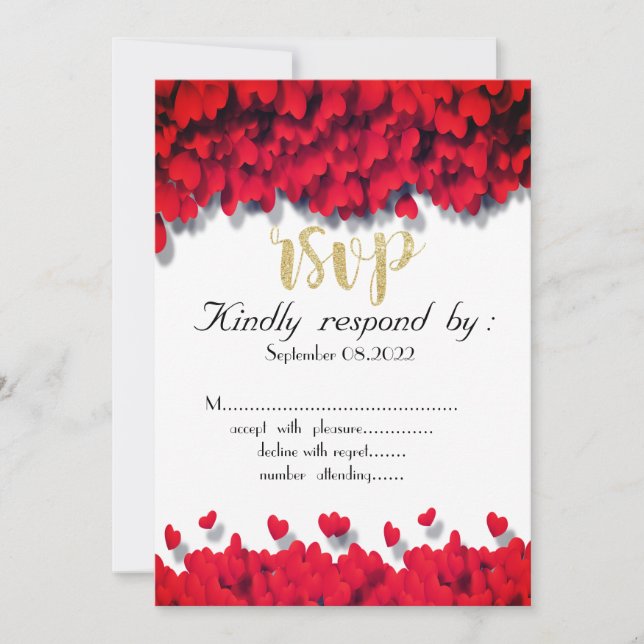 Elegant Red Hearts RSVP Invitation (Front)