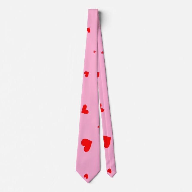 Elegant Red Hearts Valentine's Day Pink Tie (Front)