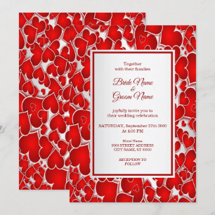 Elegant Red Hearts Wedding Invitation
