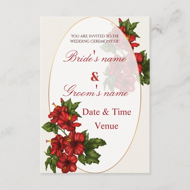 Elegant Red Hibiscus Arch Wedding Invitation (Front)
