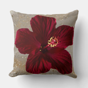 Elegant Red Hibiscus Flower Throw Pillow Tropica