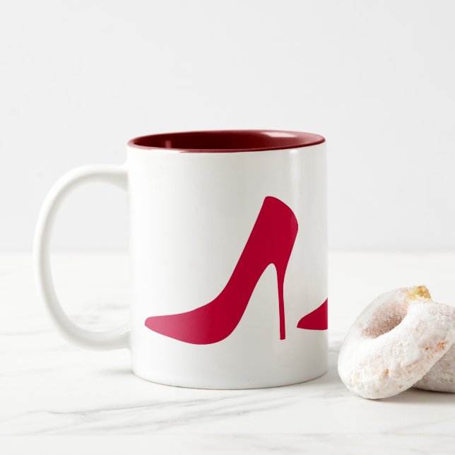 ELEGANT RED HIGH HEEL SHOES Two-Tone COFFEE MUG (With Donut)