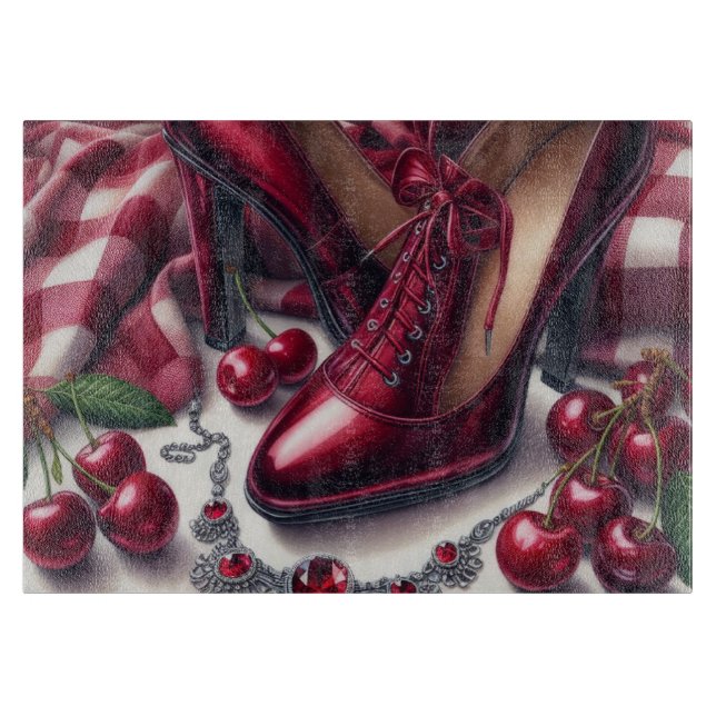 Elegant Red High Heels with Cherry  Cutting Board (Front)