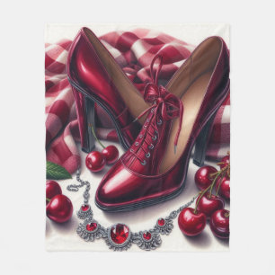 Elegant Red High Heels with Cherry Fleece Blanket