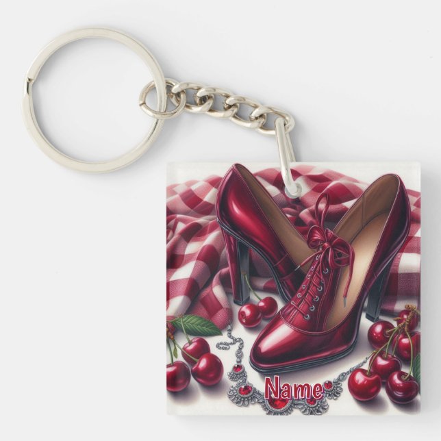 Elegant Red High Heels with Cherry  Key Ring (Front)