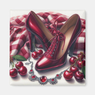 Elegant Red High Heels with Cherry  Magnet