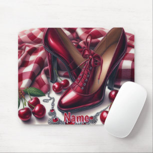 Elegant Red High Heels with Cherry  Mouse Mat