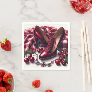 Elegant Red High Heels with Cherry Napkin
