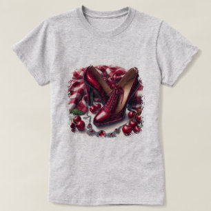 Elegant Red High Heels with Cherry  T-Shirt
