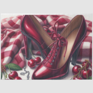Elegant Red High Heels with Cherry Tissue Paper