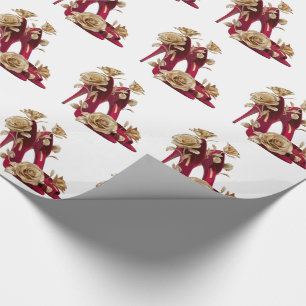 Elegant Red High Heels with Golden Roses           Wrapping Paper