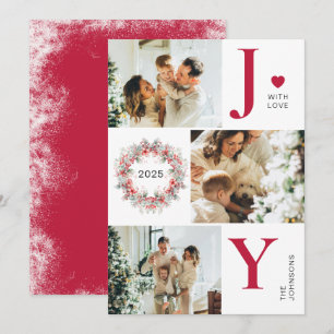 Elegant Red Holly Berries 3 Photo Joy Christmas Holiday Card