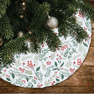 Elegant Red Holly Berries Brushed Polyester Tree Skirt