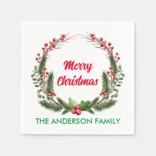 Elegant Red Holly Berry Family Christmas  Napkin