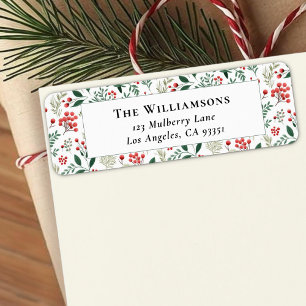 Elegant Red Holly Berry Greenery Return Address