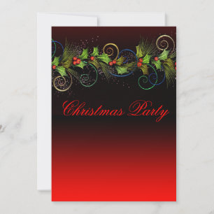 Elegant Red Holly Christmas Party Invitation