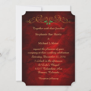Elegant Red Holly Christmas Wedding Invitation