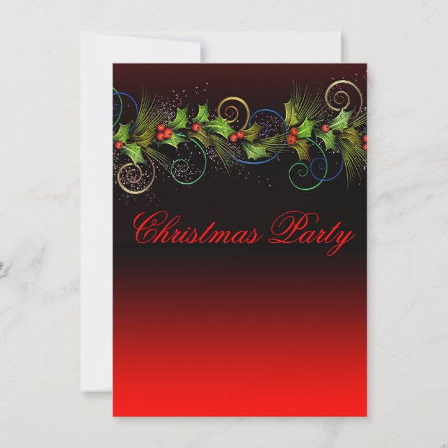 Elegant Red Holly Corporate Christmas Party Invitation (Front)