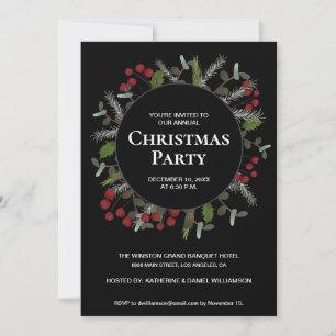 Elegant Red Holly Wreath Hosted Christmas party Invitation