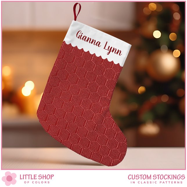 Elegant Red Honeycomb Pattern Monogram Small Christmas Stocking (Creator Uploaded)