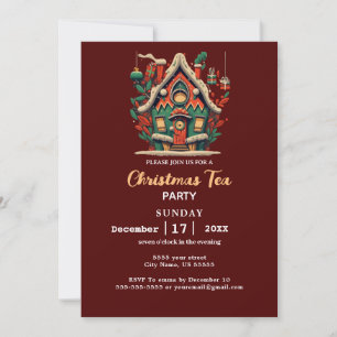 Elegant Red House Christmas Tea Party Invitation