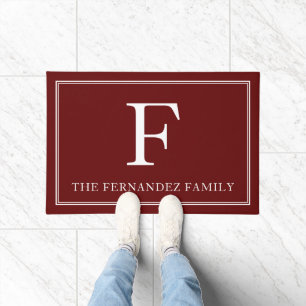 Elegant Red Initial Family Name Doormat