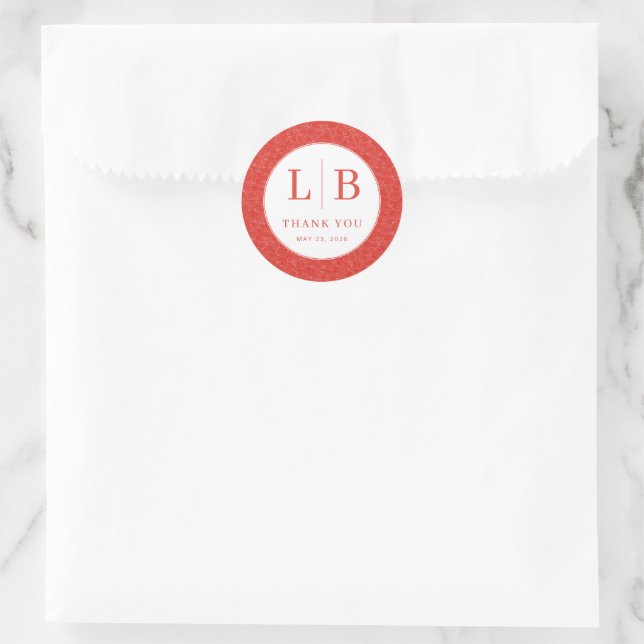 Elegant Red Initials Classic Round Sticker (Bag)